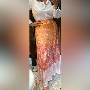 Vibrant Floral Maxi Skirt in Orange and Pink